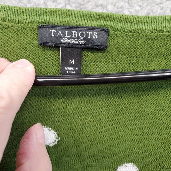 Talbots Cardigan Sweater Women's V-Neck Green White Polka Dot Buttons - Picture 2 of 7
